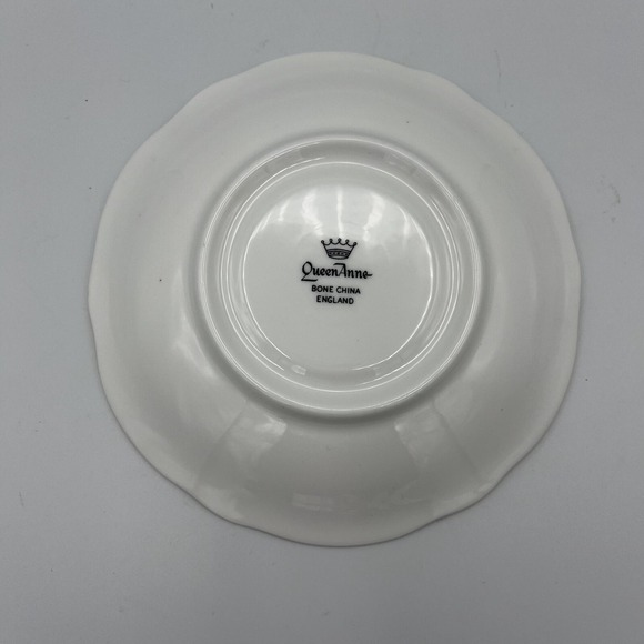 Vtg Queen Anne Cup Saucer Turquoise Blue Floral Cabbage Rose Footed Gold Trim - Picture 9 of 12